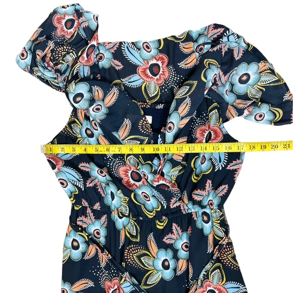EUC Ann Taylor LOFT Muliticolor Floral Cold Shoulder Ruffle Maxi Dress